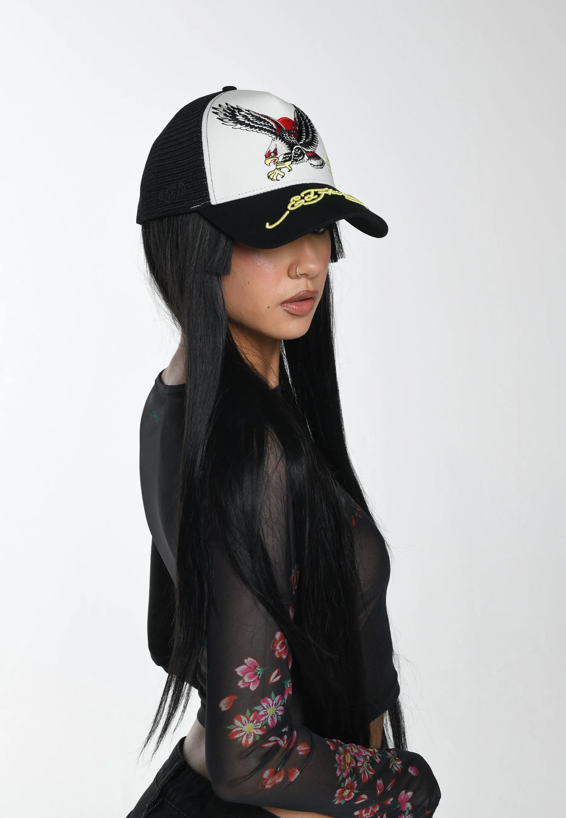 Unisex Eagle-Japan Twill Front Mesh Trucker - White/Black