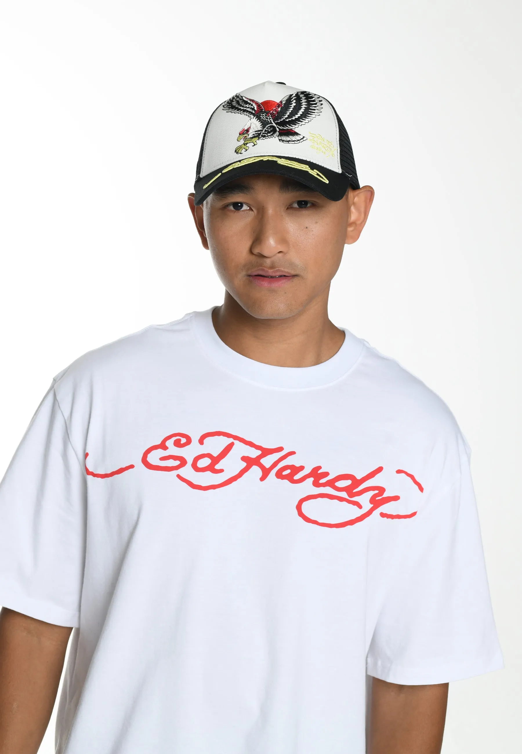 Unisex Eagle-Japan Twill Front Mesh Trucker - White/Black