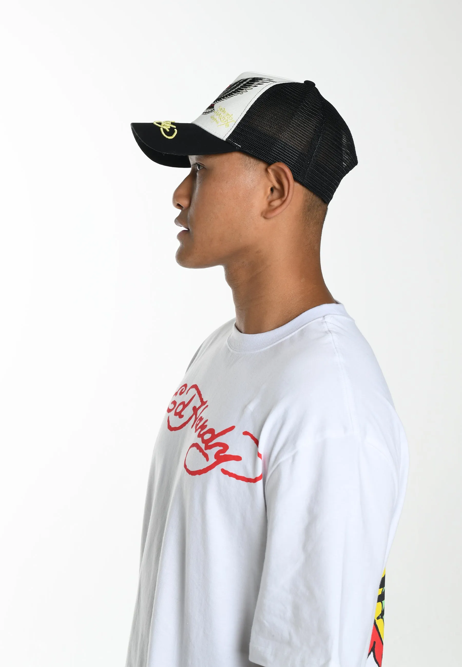 Unisex Eagle-Japan Twill Front Mesh Trucker - White/Black