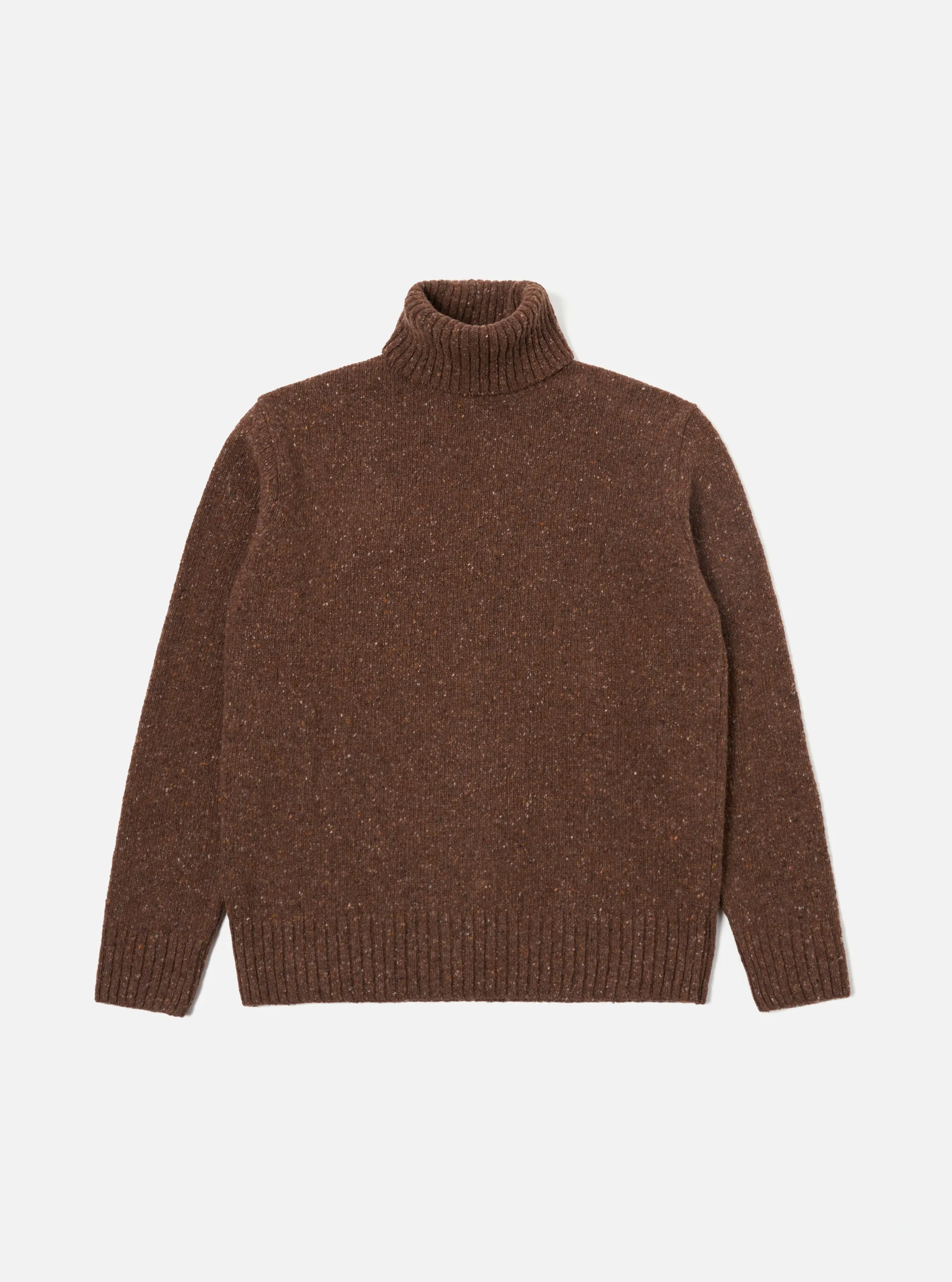 Universal Works Roll Neck in Brown Tweed Knit
